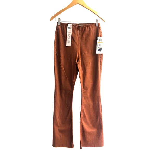 TINSELTOWN -WOMENS BROWN PULL ON FLARE CORDUROY PANTS - HI-RISE SIZE 3 - Picture 1 of 7